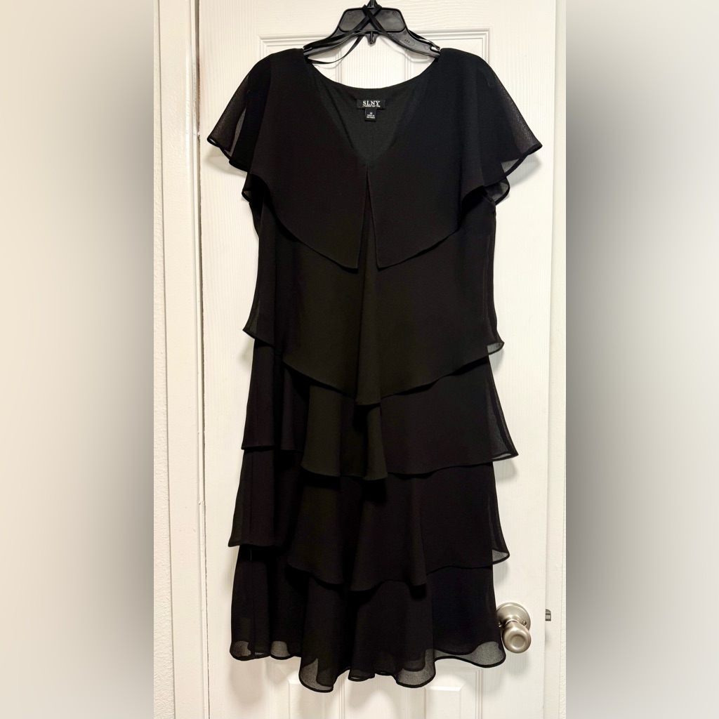 Slny Elegant Black Layered Midi Dress